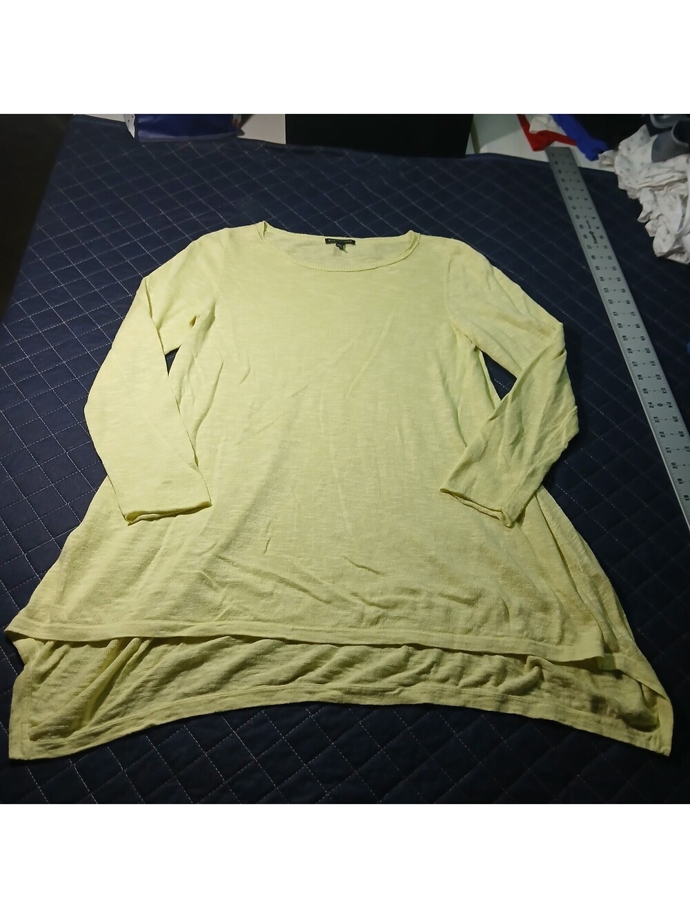 Eileen Fisher Minimalist Tunic Top Women M Yellow Long Sleeve Knit Linen